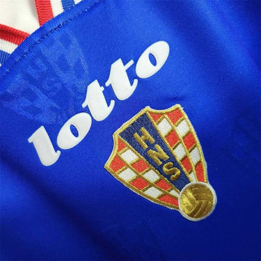 KODAA SPORT Croatia 1998 retro home football shirt with blue, white and red checkered crest and Lotto logo.