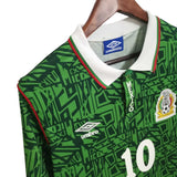 KODAA SPORT Mexico 1994 retro home football shirt. Green with repeating Mexico pattern, white collar with red and green trim, Umbro logo, and number 10.