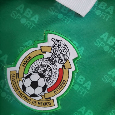 KODAA SPORT retro Mexico 1995 home football jersey in green with embroidered crest and subtle ABA SPORT pattern.