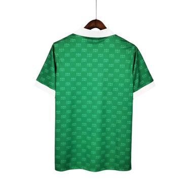 KODAA SPORT 1995 Mexico retro home football shirt, green with white collar and cuffs, all-over ABA SPORT logo pattern.
