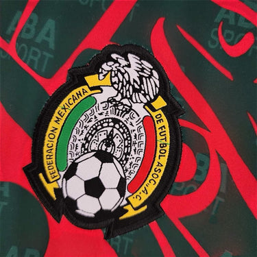 KODAA SPORT retro Mexico 1997 football jersey with embroidered crest featuring eagle and soccer ball. Green and red design.
