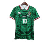 KODAA SPORT Mexico 1998 retro football jersey with green Aztec-inspired print and white collar.