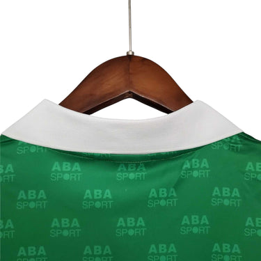 KODAA SPORT 1995 Mexico retro home football shirt in green with white collar and all-over ABA SPORT pattern.
