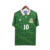 KODAA SPORTS Mexico 1994 retro home football shirt with green geometric pattern, white collar and number 10.
