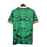KODAA SPORTS Mexico 1998 retro home football shirt with Aztec sun stone graphic, white collar and red/white trim.