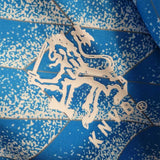 KODAA SPORTS Netherlands 1988 retro football jersey with blue and white graphic pattern and white lion emblem.