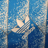 KODAA SPORTS Netherlands 1988 retro football jersey, blue with white abstract pattern and Adidas logo.