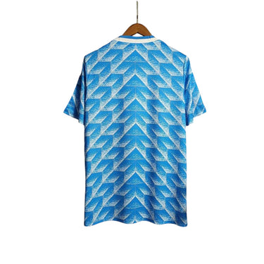 KODAA SPORTS retro Netherlands 1988 away football shirt with blue and white geometric pattern.